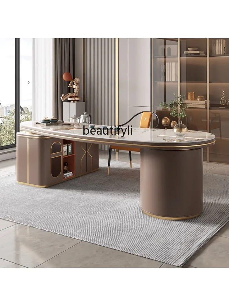 Light Luxury Stone Plate Tea Table Modern Minimalist Office Bubble Tea Table Chair Combination Creative Boiling Water Integrated