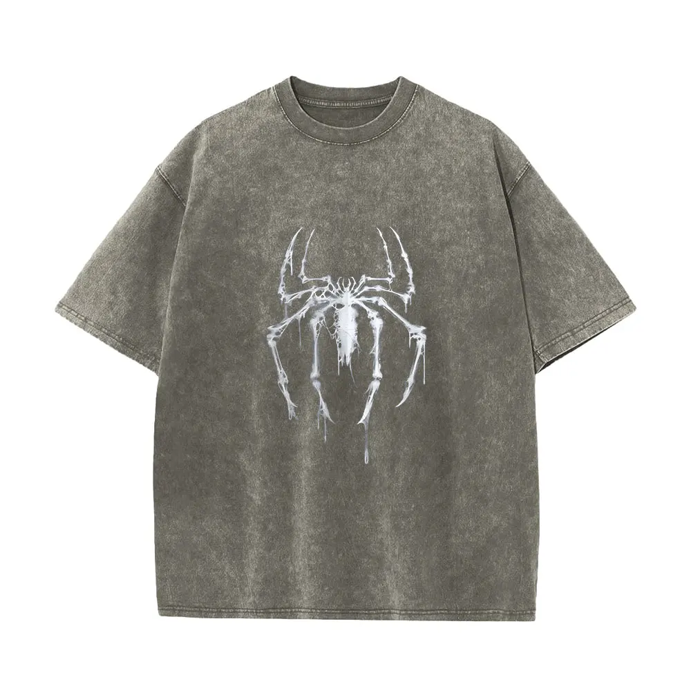 Camicie lavate da uomo Camicia lavata con grafica ragno vintage Camicia ragno colorata Camicia da allenamento retrò Camicia eroe retrò
