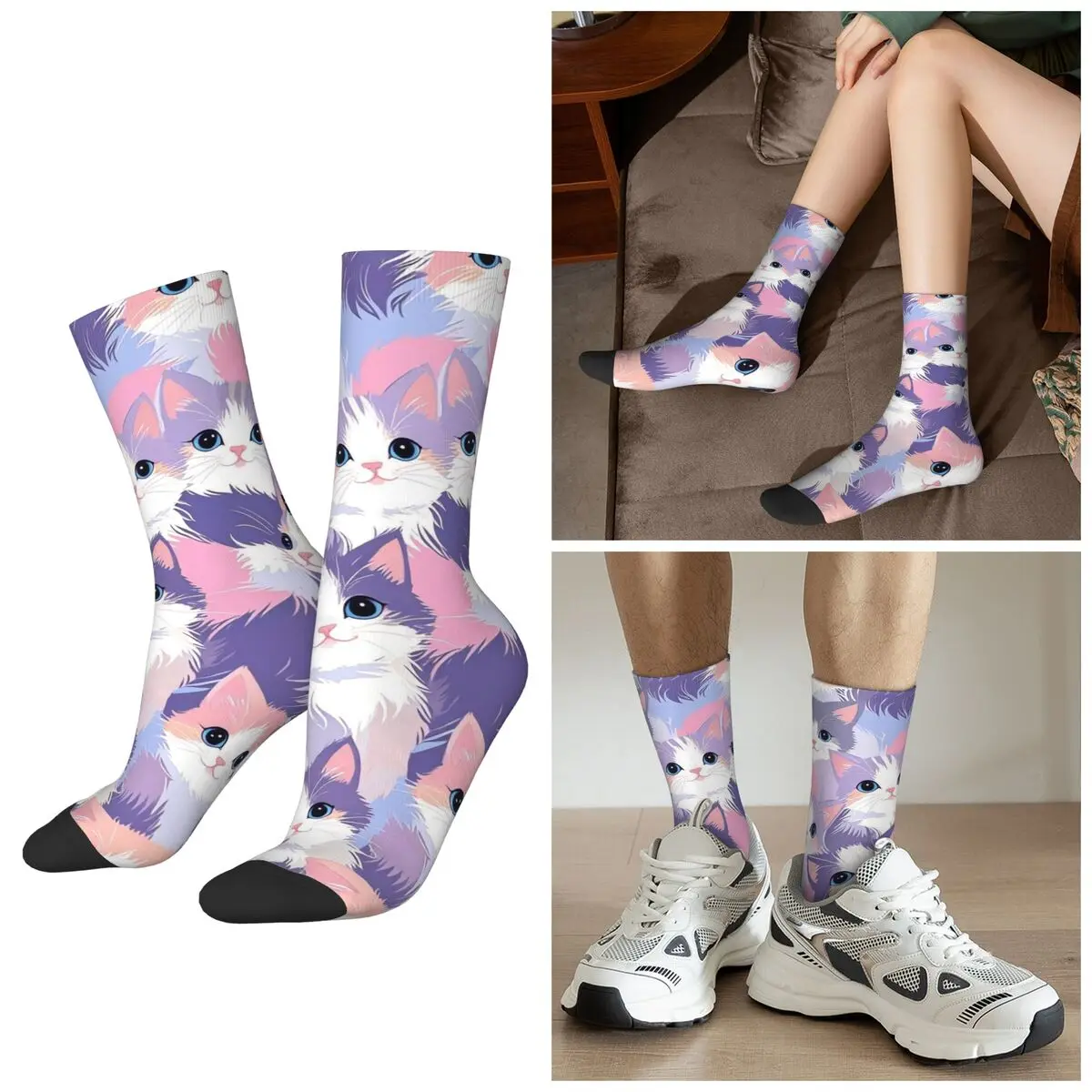 

All Seasons Colorful Anime Cat Pattern Socks Harajuku Crew Socks Casual Stockings for Men Women Gifts