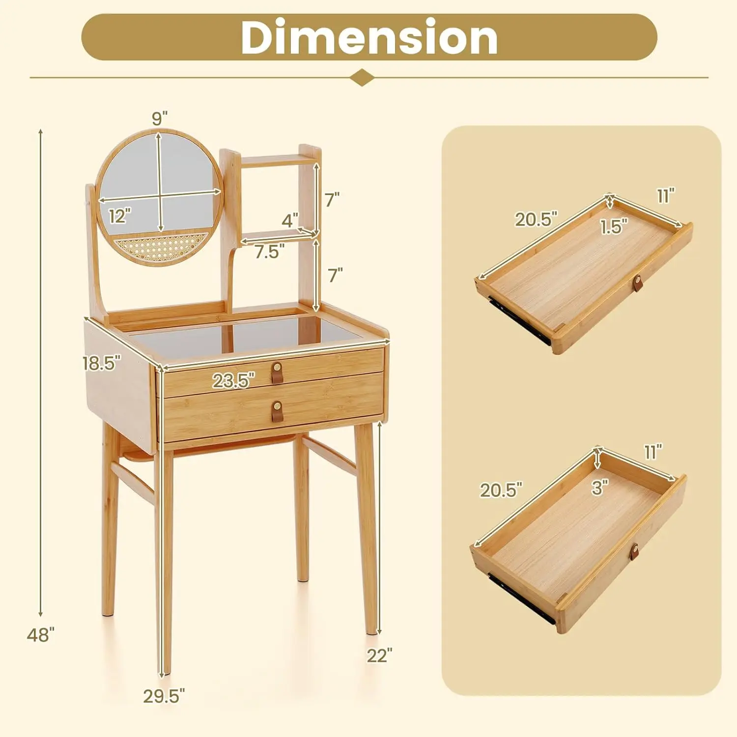 Small Bamboo Makeup Vanity Table in Bedroom, 23.5\ view 4