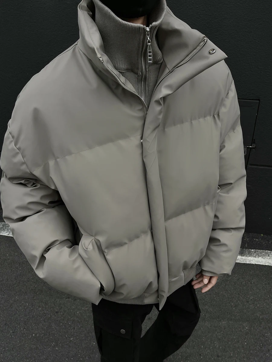 

Мужская хлопковая куртка из искусственной кожи American Sle ort Thiened, зимняя теплая верхняя одежда с воротником-стойкой, модная молодежная одежда...