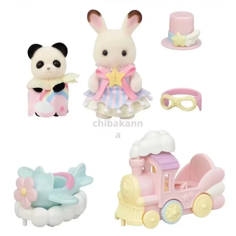 Original sylvanian Familien Schlüssel bund Kleidung Sor presa Möbel Chihuahua Figuren Houes Accesorios Familie Spielzeug Kaninchen Panda Zug