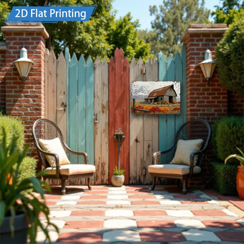 1pc 8x12inch Metal Sign Rustic Barn with Mountain View Metal Sign, Vintage Farmhouse Decor Art