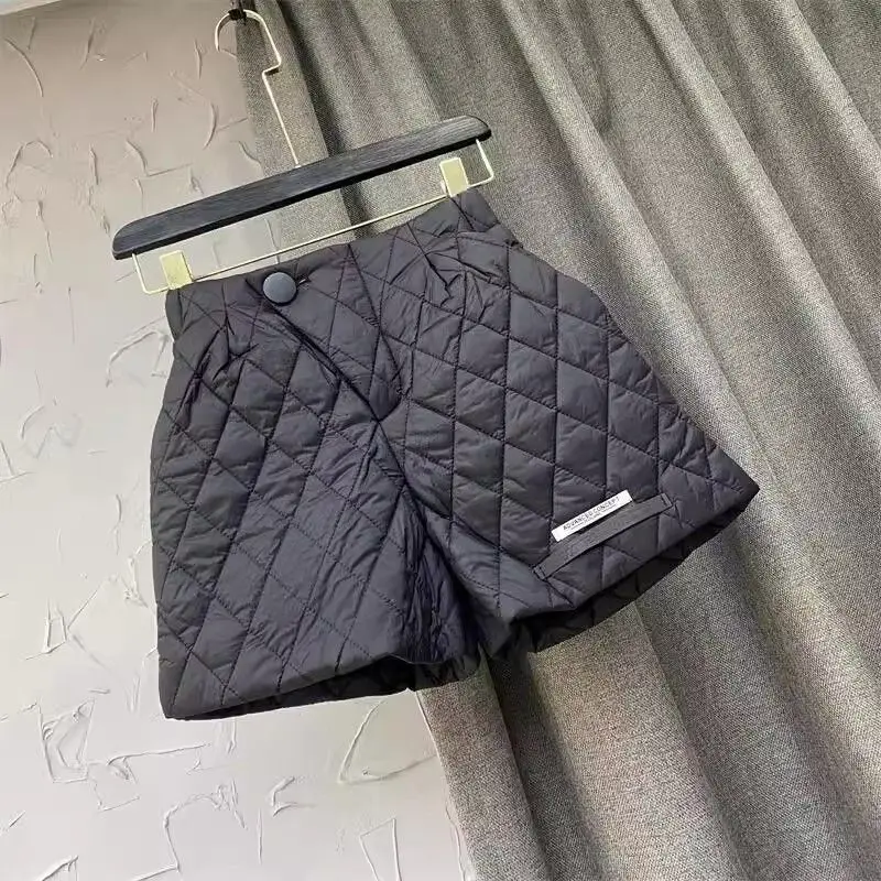 ​ ​ Pantalon thermique taille haute pour femme, pantalon matelassé à carreaux, jambes larges, botte, short en coton, hiver 2025 ​ ​