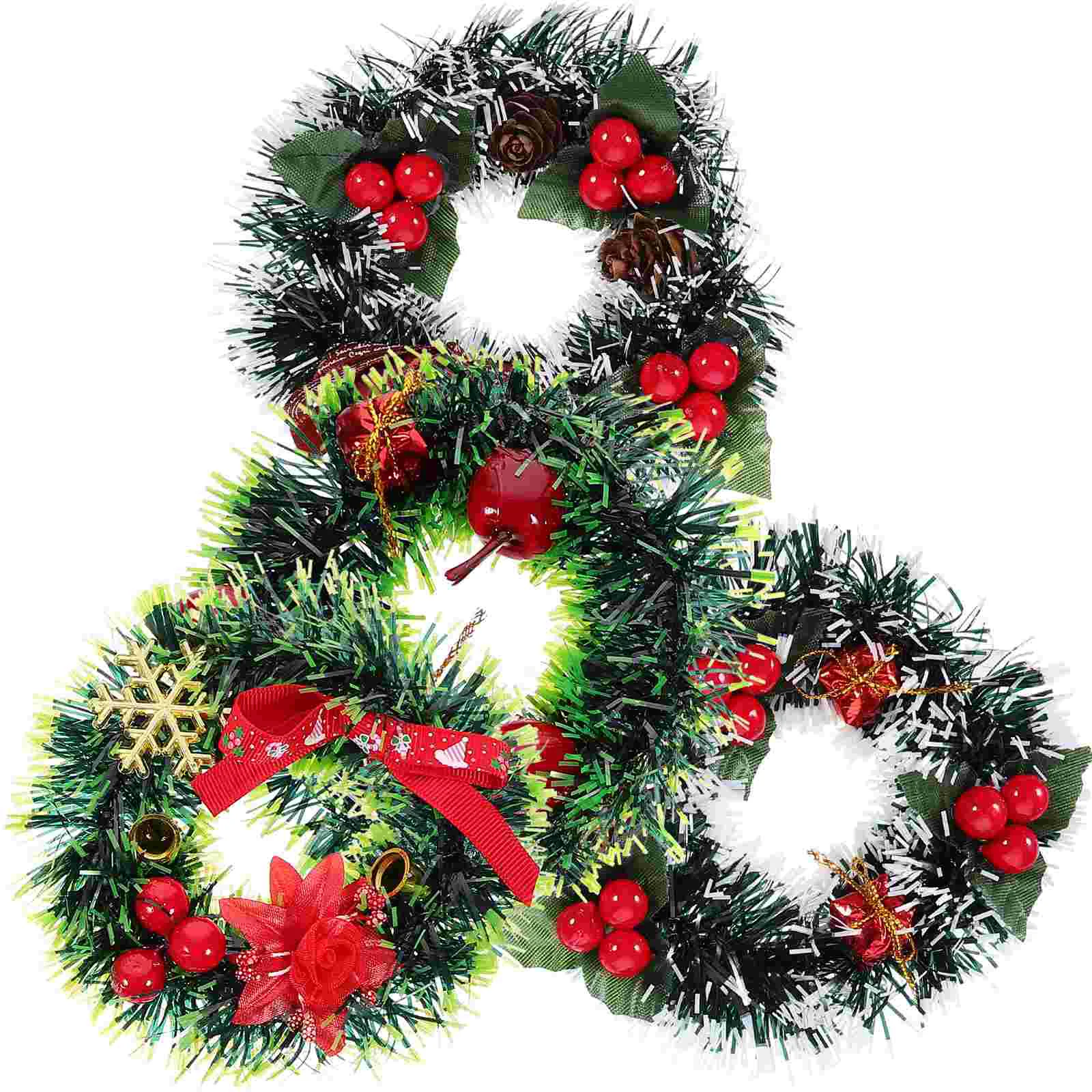 

4 Pcs Artificial Christmas Wreaths Tree Pine Ornament Rings Tealights Candles