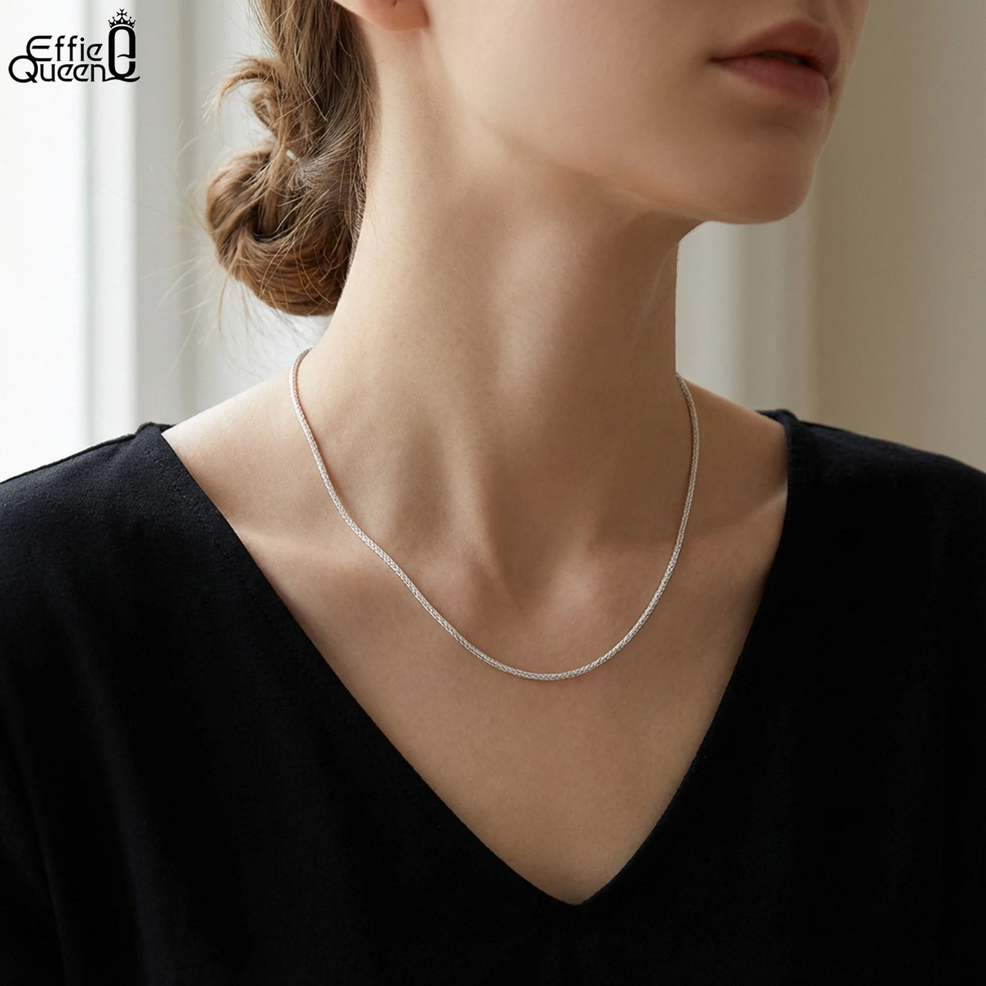 Effie Queen 1.2mm 100%Real 925 Sterling Silver Chopin Chain Necklace Chunky DIY Jewelry Making 40-60cm Neck Chains Unisex SC53