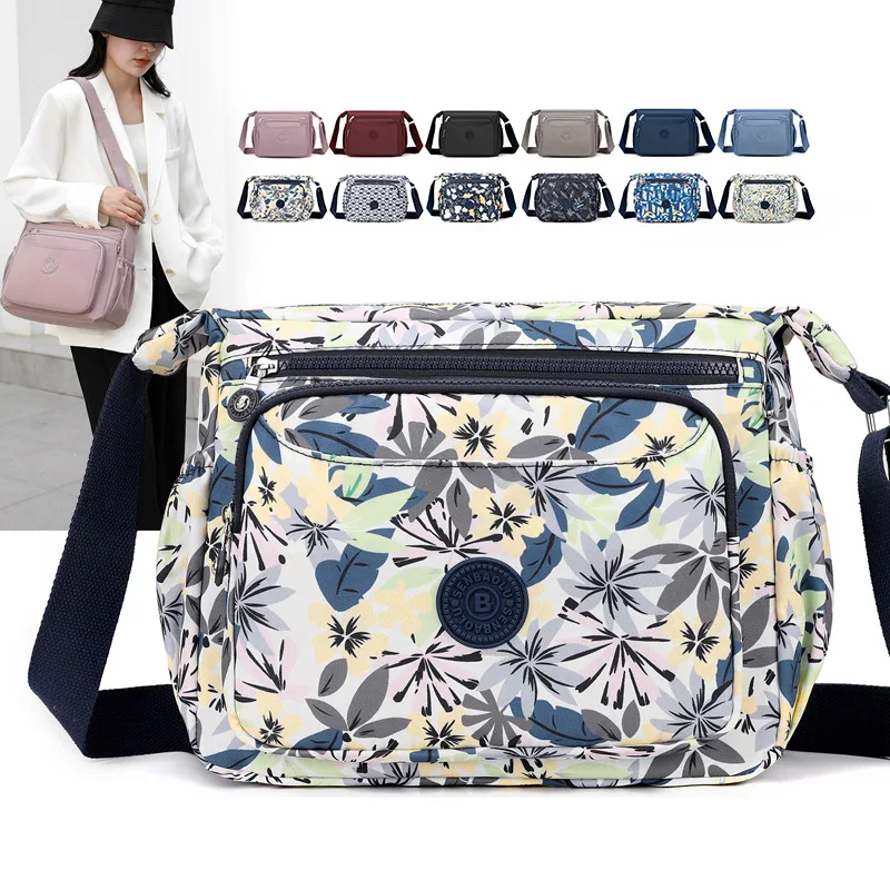 Women Handbags Large Capacity Casual Shoulder Bags Floral Print Crossbody Messenger Bags Waterproof Nylon Travel Bags Bolsas