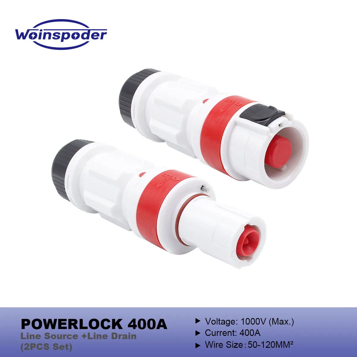 

WOINSPODER Набор из 2 предметов, 1000 В, 400 А, линейный источник Powerlock + линейный слив, австралийский встроенный разъем высокой мощности для кабеля 50-120 кв. мм