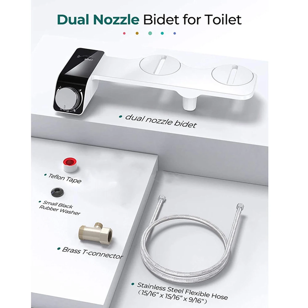 

Exquisite-Bidet Toilet Seat Attachment Ultra-Thin Non-Electric Self-Cleaning Dual Nozzles Wash Cold Water