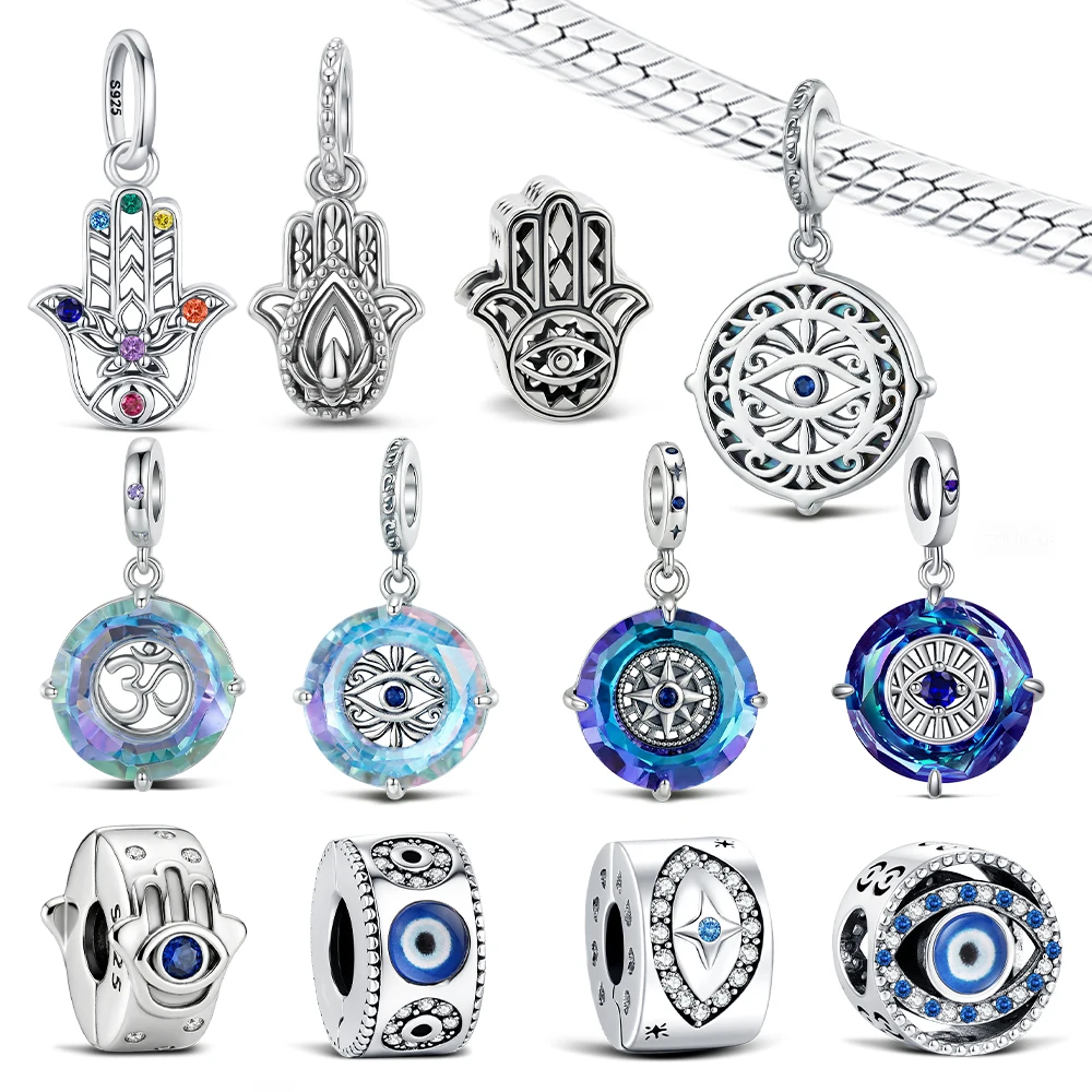 New 925 Sterling Silver Hamsa Hand & Evil Eye Charms Compass Pendants Fit Original Bracelets DIY Jewelry Making For Women Gifts
