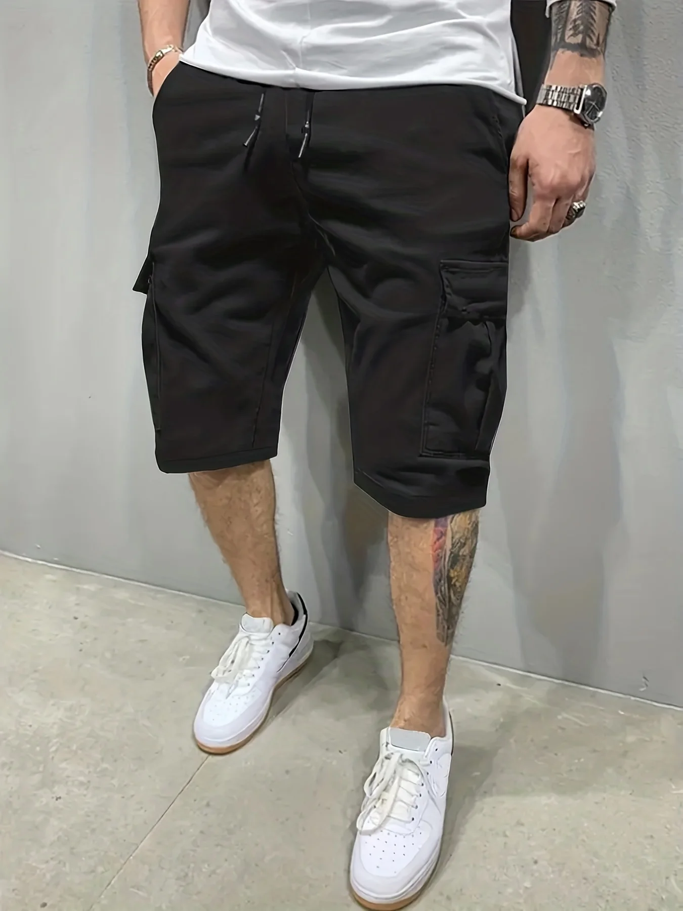 US Oversized  5XL Summer Solid Shorts Men Big Size Solid Elastic Waist Men Shorts Outwear Black Beach Chubby Cargo Shorts Boys