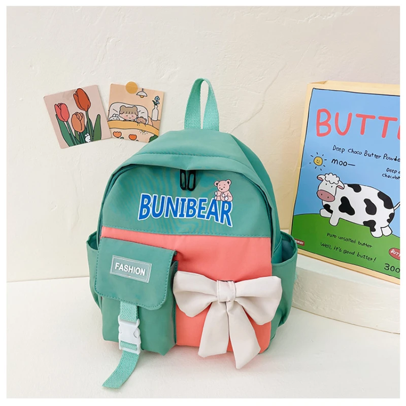 2023 New Kindergarten Baby Cute Girls' Backpack Fresh Contrast Color Bow Tie Fashion Simple Children's Book Bags Large Capacity