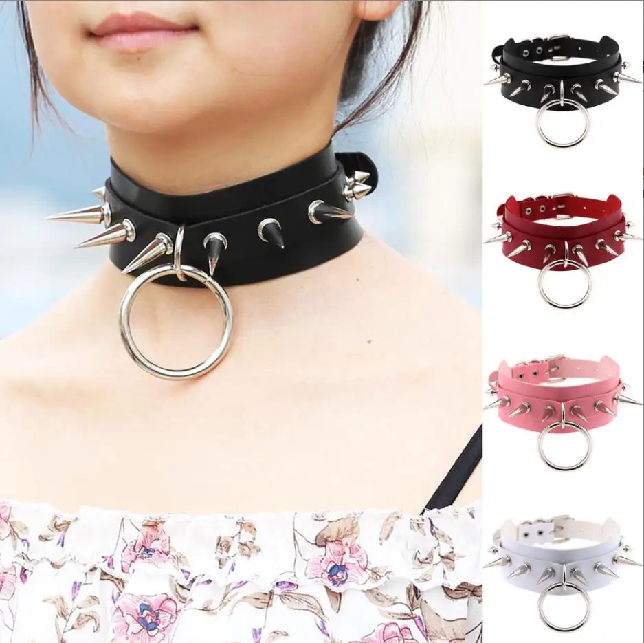 Long Spiked Gargantilha Punk Collar Mulheres Homens Rebites Studded Chocker Colar Chunky Goth Jóias Metal Gótico Emo Acessórios S2984