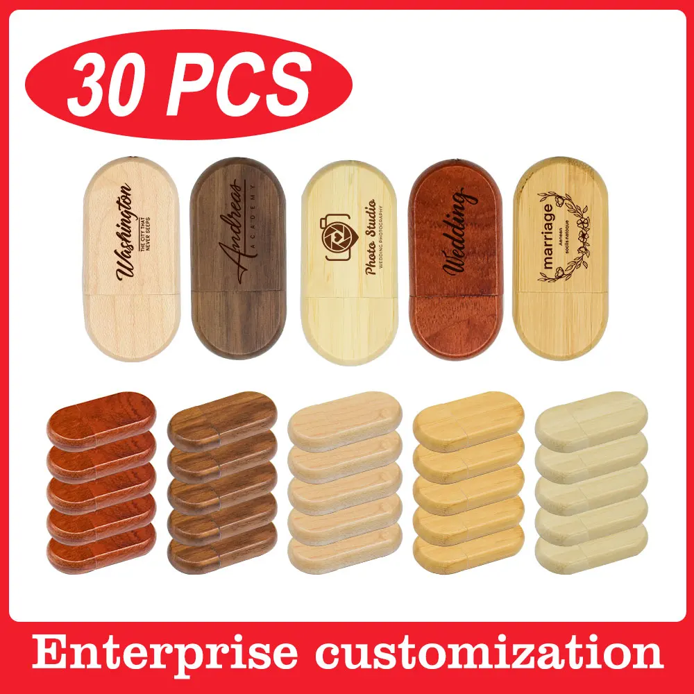 30pcs/lot Free Logo Wood Small Gift USB 2.0 Flash Drive 4GB 8GB 16GB 32GB 64GB Pendrive Mini Creative Pen Drive USB Memory Stick
