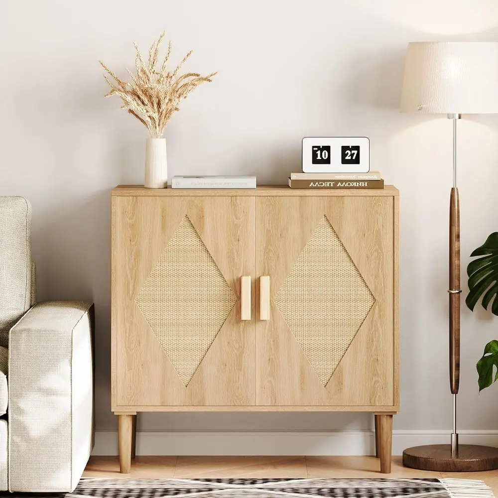 

Rattan-Decorated Storage Cabinet for Living Room, Dining Area, and Entryway in Natural Finish