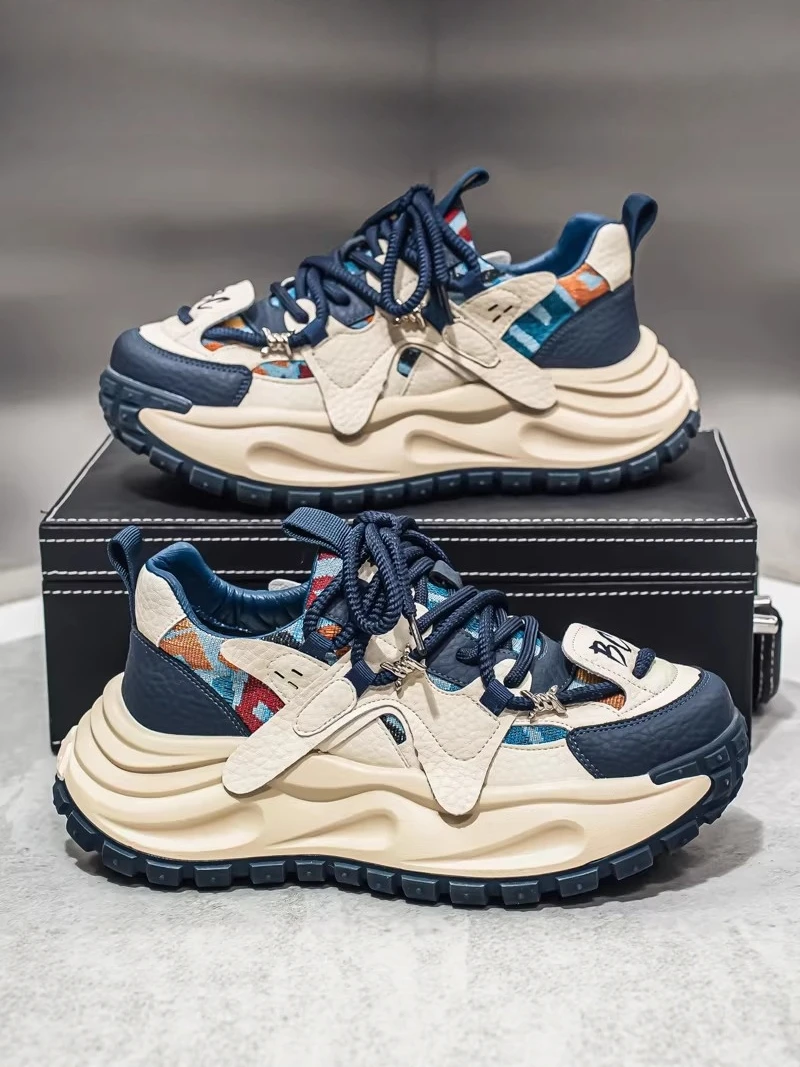 

Tech Men's Sporty Dad Shoes 2026 New Spring Low Top Casual Sneakers Thick Bottom Heightening Versatile Color Block