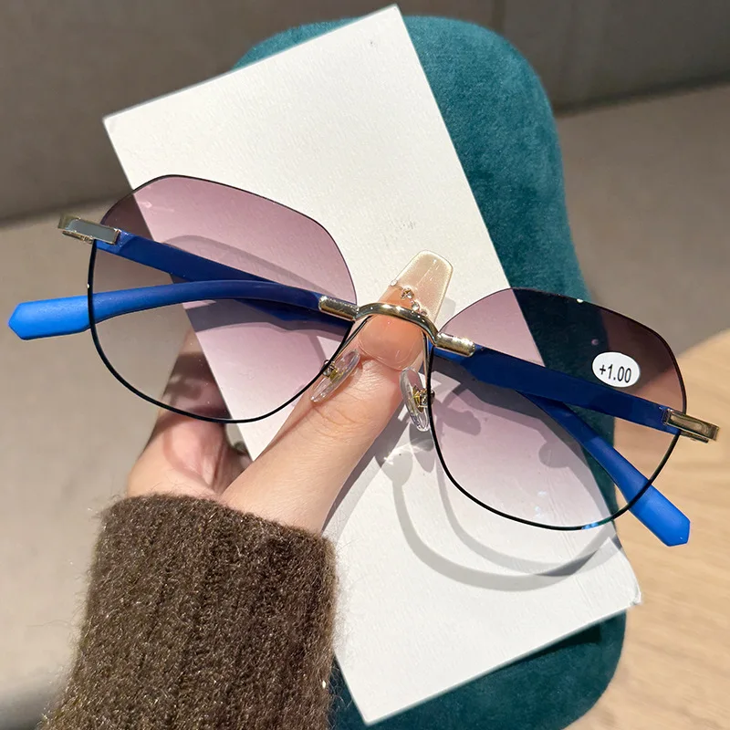 

2025 High Definition Metal Frame Gradient Color Reading Glasses Fashionable Anti Blue Light Sports Women's Presbyopia Glasses