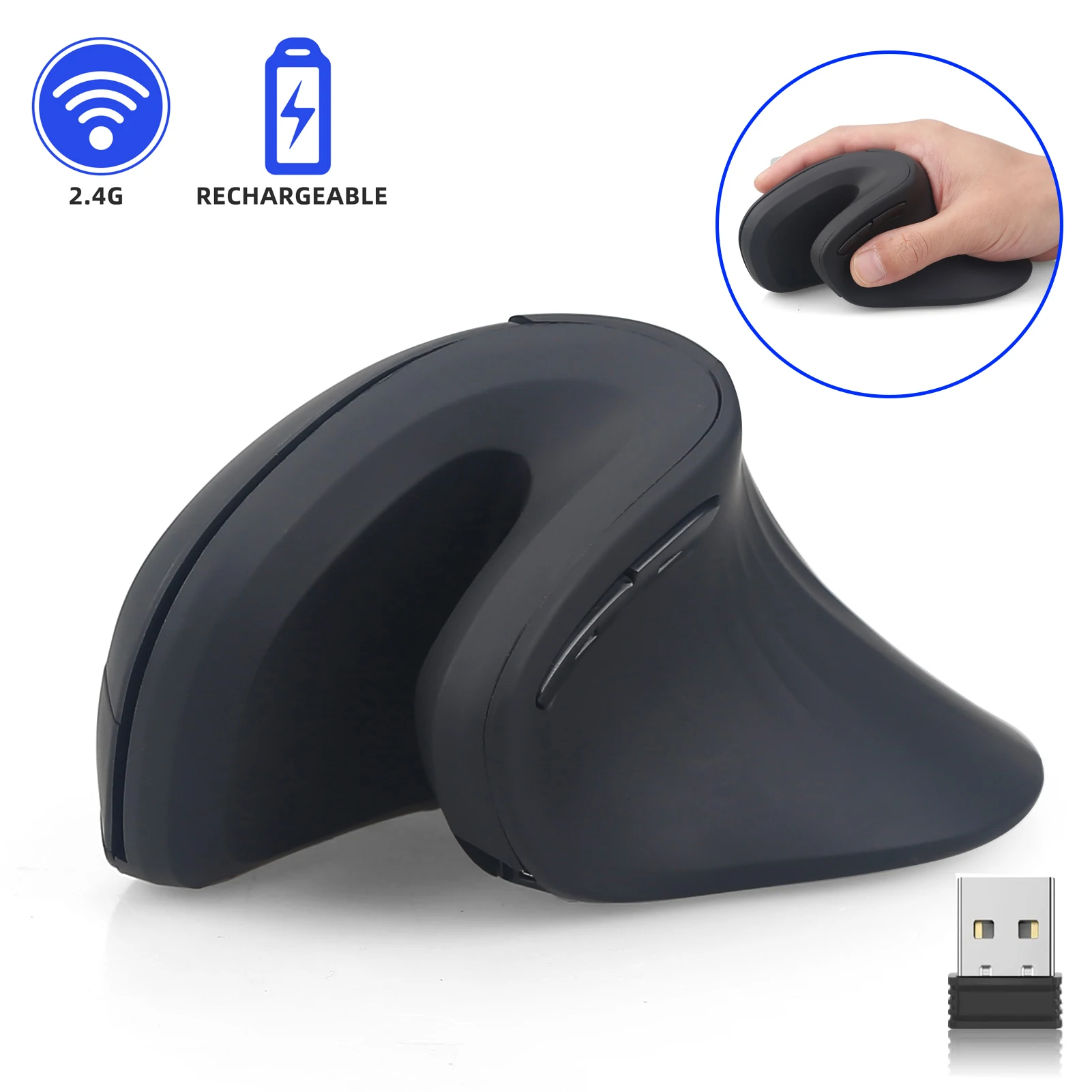 Rechargeable Wireless Mouse for Laptop PC Macbook Desktop Cellphone 2.4G Vertical Optical Silent Wireless Adjustable DPI Mice