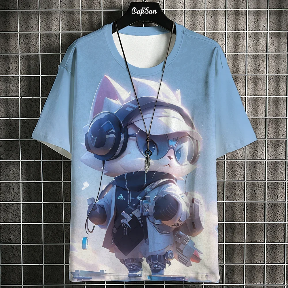 Cat Men's T-shirt New Anime T-shirt 3D Cartoon Print Short Sleeve Fashion Oversized Men's T-shirt Summer Casual Men's Clothing