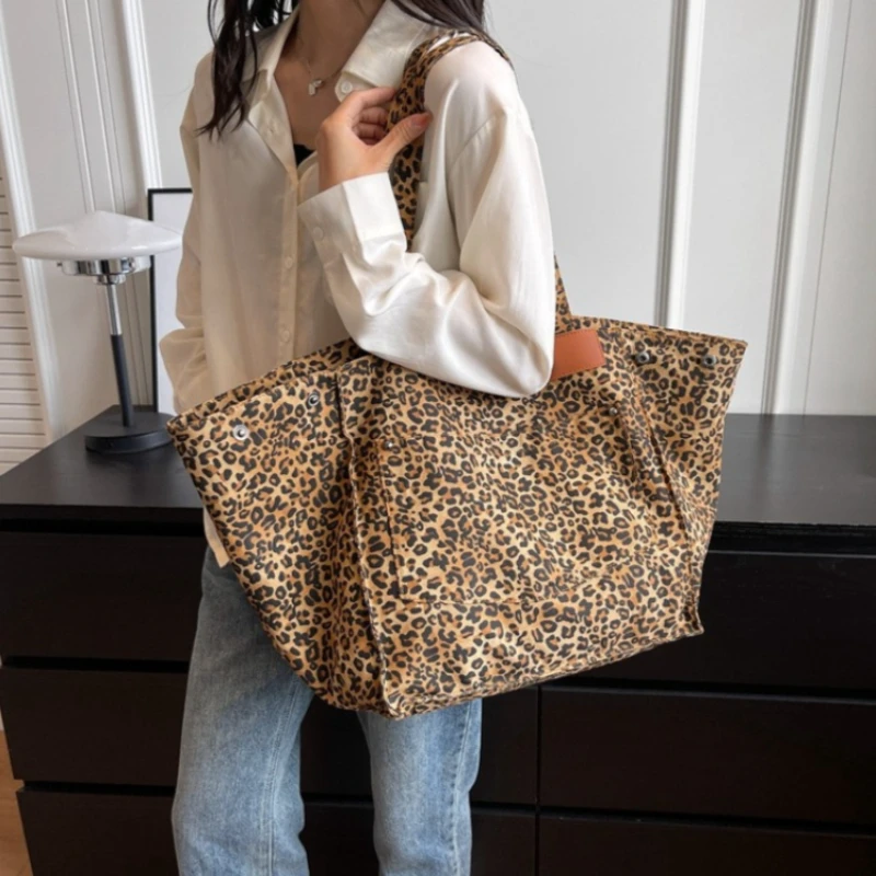 

Новая осенне-зимняя модная сумка через плечо, большая вместительная сумка с леопардовым принтом, большая холщовая сумка, леопардовая сумка