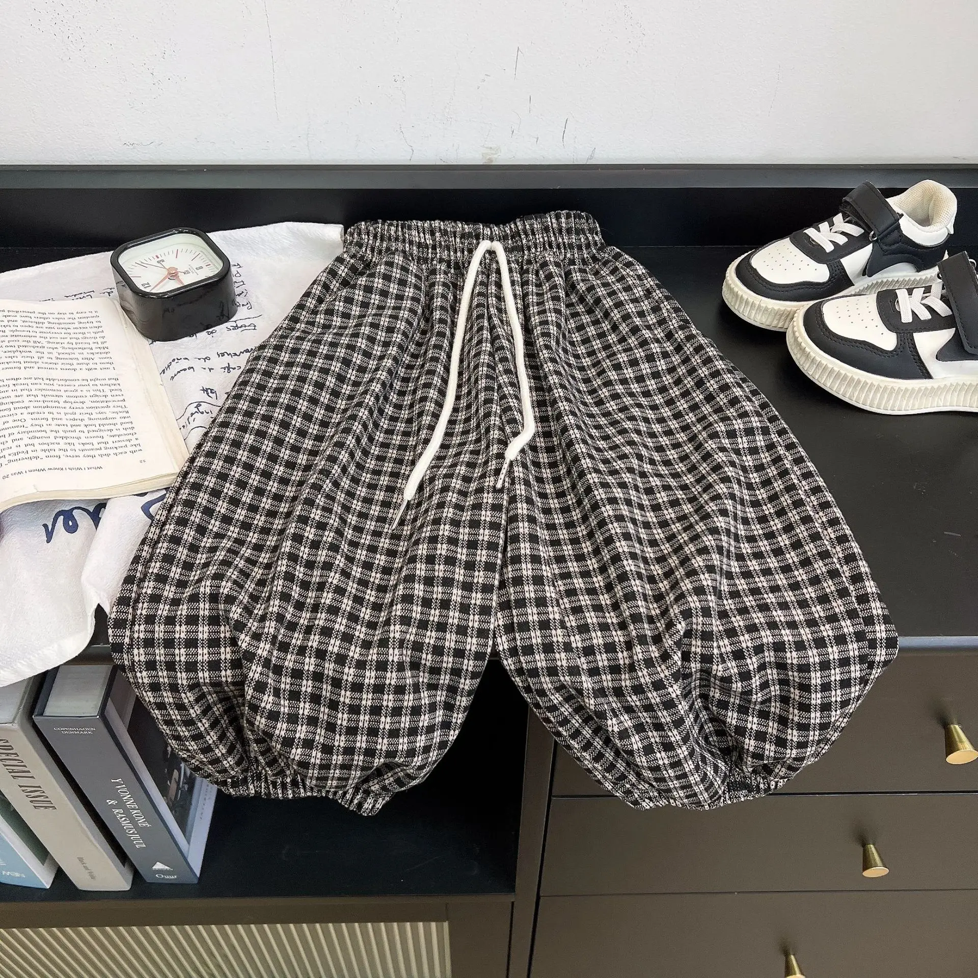 Spring Autumn Kids Harem Pants Long Trousers For Boys and Girls Plaid Children Pants