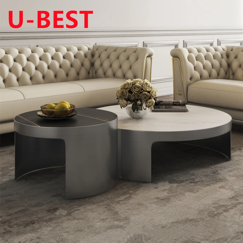 U-BEST High End Living Room Furniture Luxury Gold Coffee Table Set Italian Marble Top Tea Table Side Table Set Metal Base