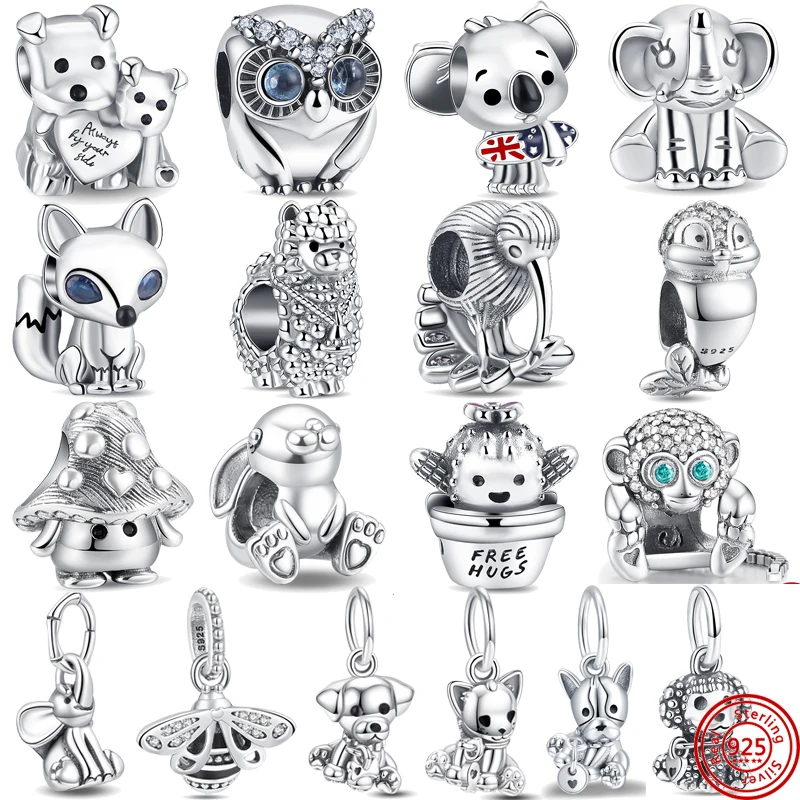 

925 Silver Amulet Koala Elephant Dog Wolf Charms Pendant Beads Fit Original Pandora Bracelet Necklace DIY Jewelry For Women Gift