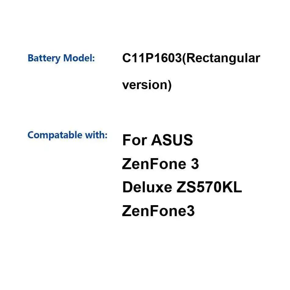 

3480Mah High Compatibility Mobile Phone Battery For Asus Zenfone 3 Deluxe ZS570KL Zenfone3 C11P1603 Rectangular Version