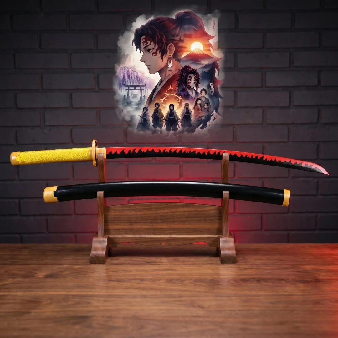 

40inch Demon Slayer Katana Yoriichi Cosplay Prop Ninja Original Sabre Knife Real Size Katana Original Samurai Sabre Toy Gift