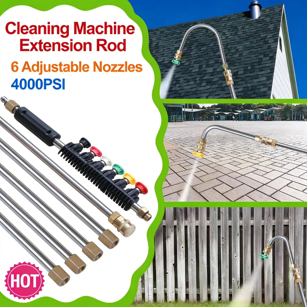 

10Pcs 4000PSI Car Washer Extender Wand Set 9.5FT Stainless Steel Rod 6 Adjustable Spray Nozzles 45°/90° Bend 1/4 Quick Connect