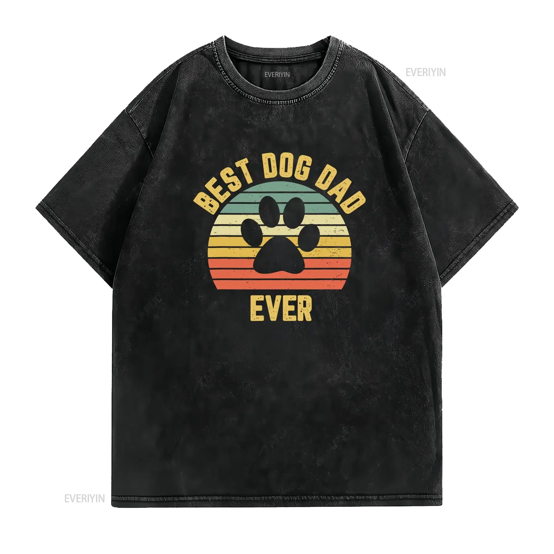 Camiseta Vintage Papá Perro Estilo Retro para el Día del Padre Amante de la Mamá Cuello Redondo Casual Tejido Ligeramente