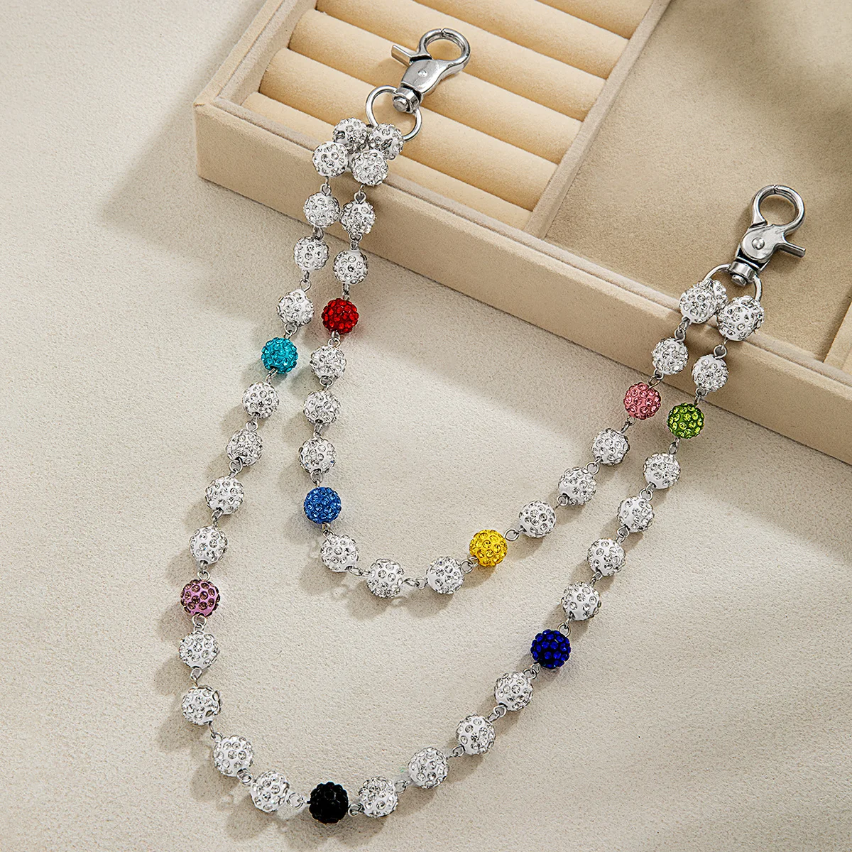 قطعة واحدة من جينز كروي سيراميك ناعم من الزركون الملون متعدد الطبقات مع سلسلة معلقة وسلسلة جسم محايدة #2