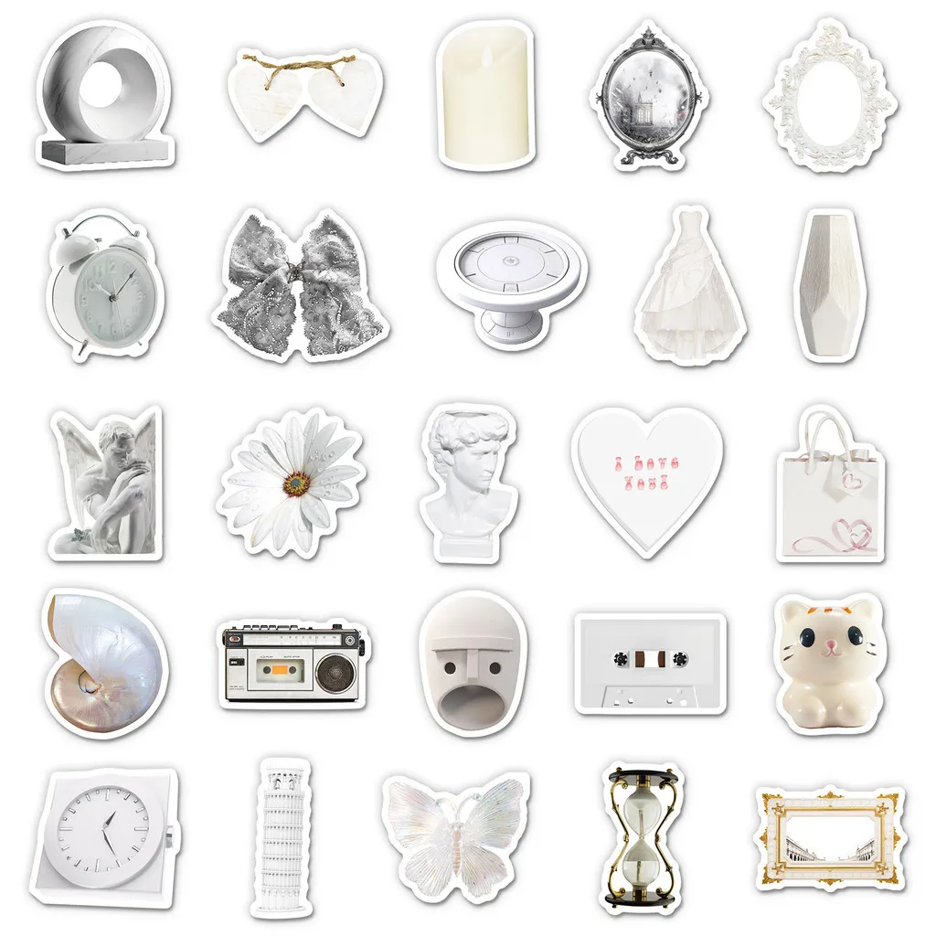 50 Pcs White Object Stickers - New Cross-border Home Life Realistic Small Items, High-Value Stickers BulingBulingStickers Store