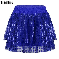 Kids Girls Sequined Elastic Waistband Tiered Tutu Skirt for Latin Jazz Dancing Stage Performance