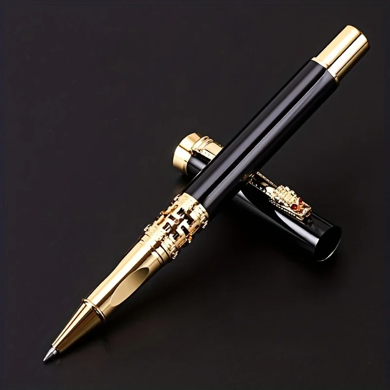 Brand Metal ballpoint pen retro hollow carving precious bead pen calligraphy dragon head signature pen