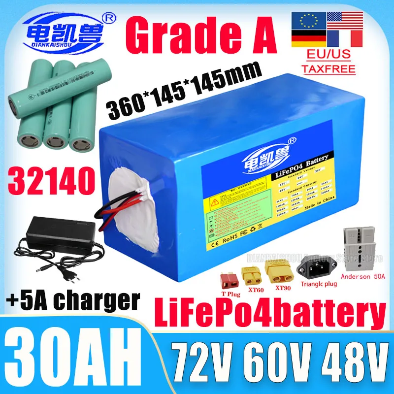 

Новый аккумулятор LiFePo4 72 В 60 В 48 В 30 Ач 32140 DIY встроенный BMS 0-3600 Вт двигатель мощный аккумулятор для электромобиля