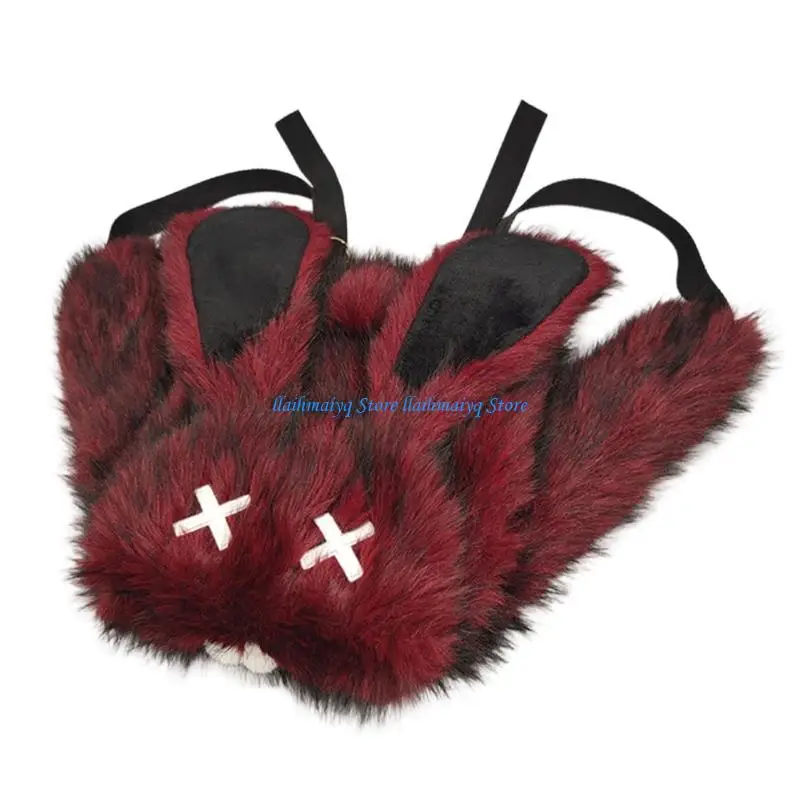 573B Soft Plush Backpack with Adjustable Straps Gothic Punk Rabbit Ears Backpack 3