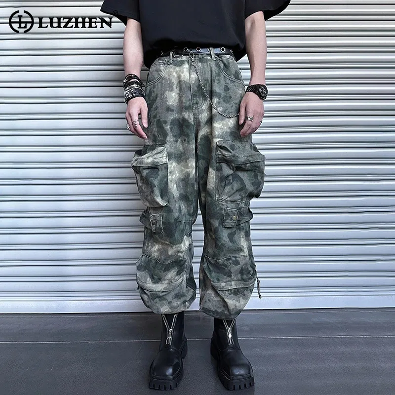 

LUZHEN Trendy Original Multi Pockets Design Cargo Pants Men's 2025 New Camouflage Printed Straight Wide Leg Trousers Male JY2791
