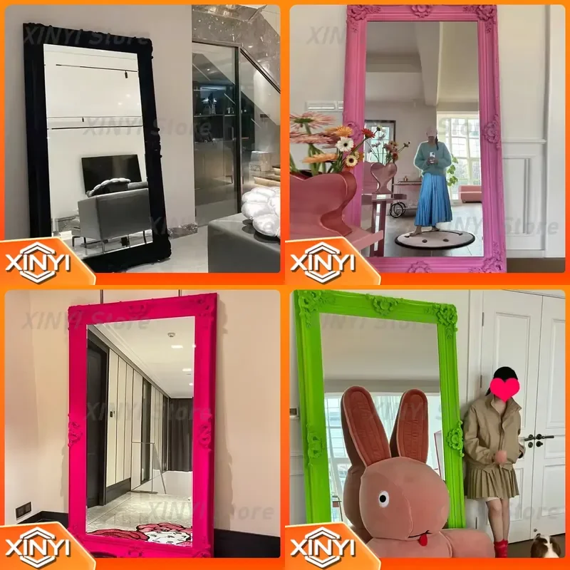 Art Mirror Sticker for Korean Style Modern Vanity Garden Wooden Mirror for Girls Aesthetic Floor Living Room Spiegel Wand