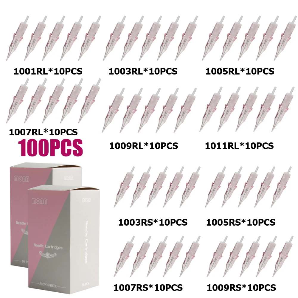 100PCS Mixed Tattoo Cartridge Makeup Needle 1rl 3rl 5rl 7rl 9rl 11rl 3rs 5rs 7rs 9rs Bugpin 0.3MM Safety Tattoo Needles