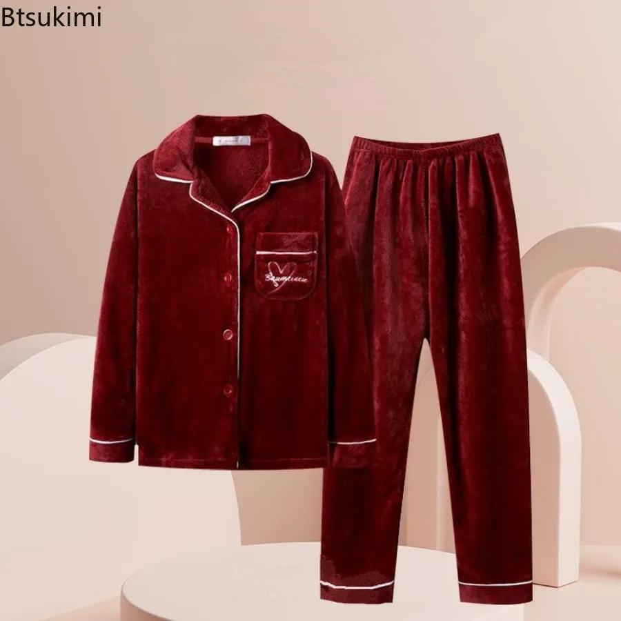 

New 2025 Women's Coral Velvet Keep Warm Pajama Sets Autumn and Winter Thickened Fleece Warm Flannel Household Clothes for Women