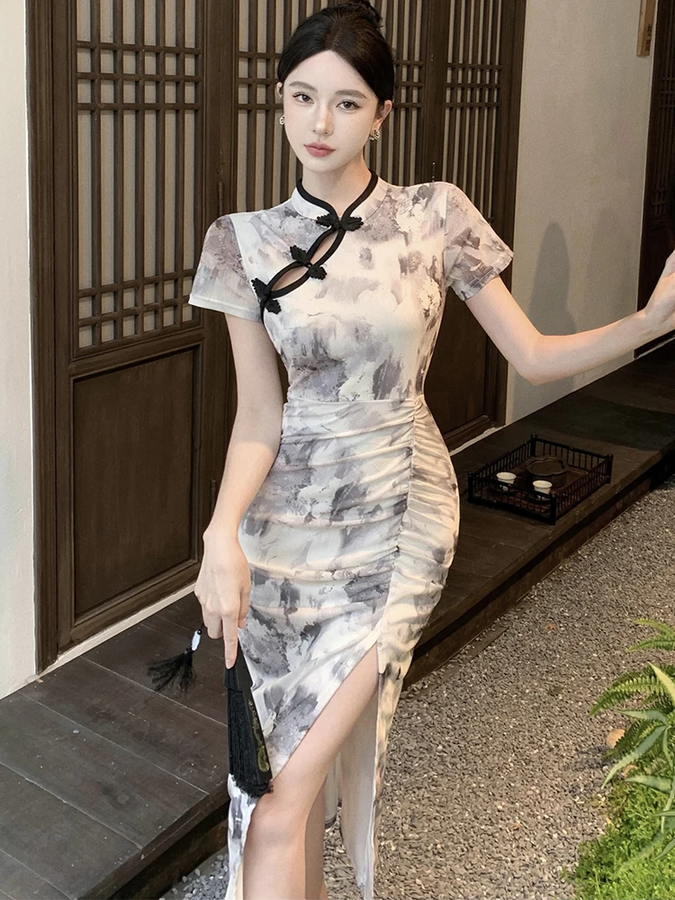 ผู้หญิงดอกไม้วินเทจเทศกาลชุดยาวฤดูร้อนแขนสั้นBodyconพรหมเสื้อผ้า 2025 เกาหลีชุดราตรีหรูหรา