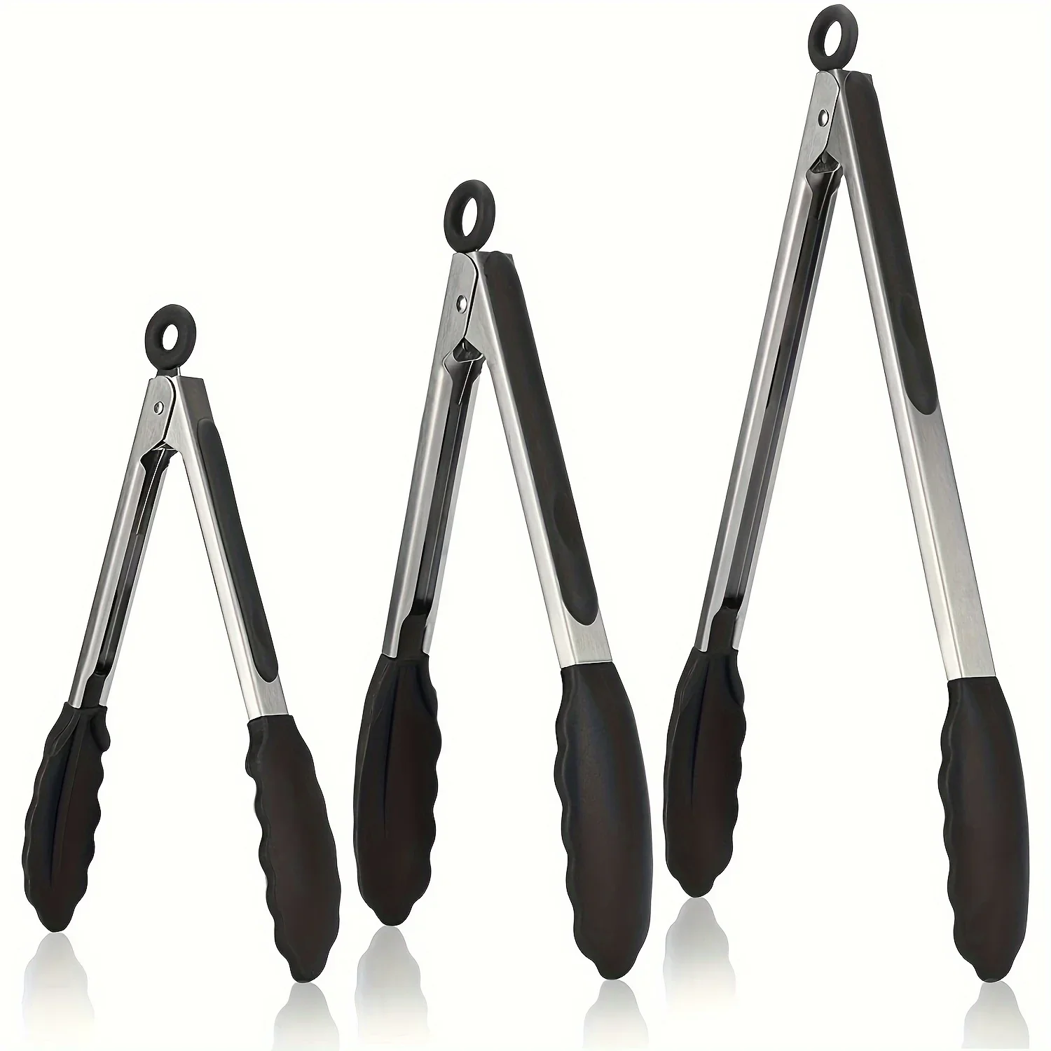 3-Pack Silicone Tipped Stainless Steel Tongs Set - Heat Resistant, Non-Slip Grip, Metal  - Ideal for BBQ, Cooking, Serving