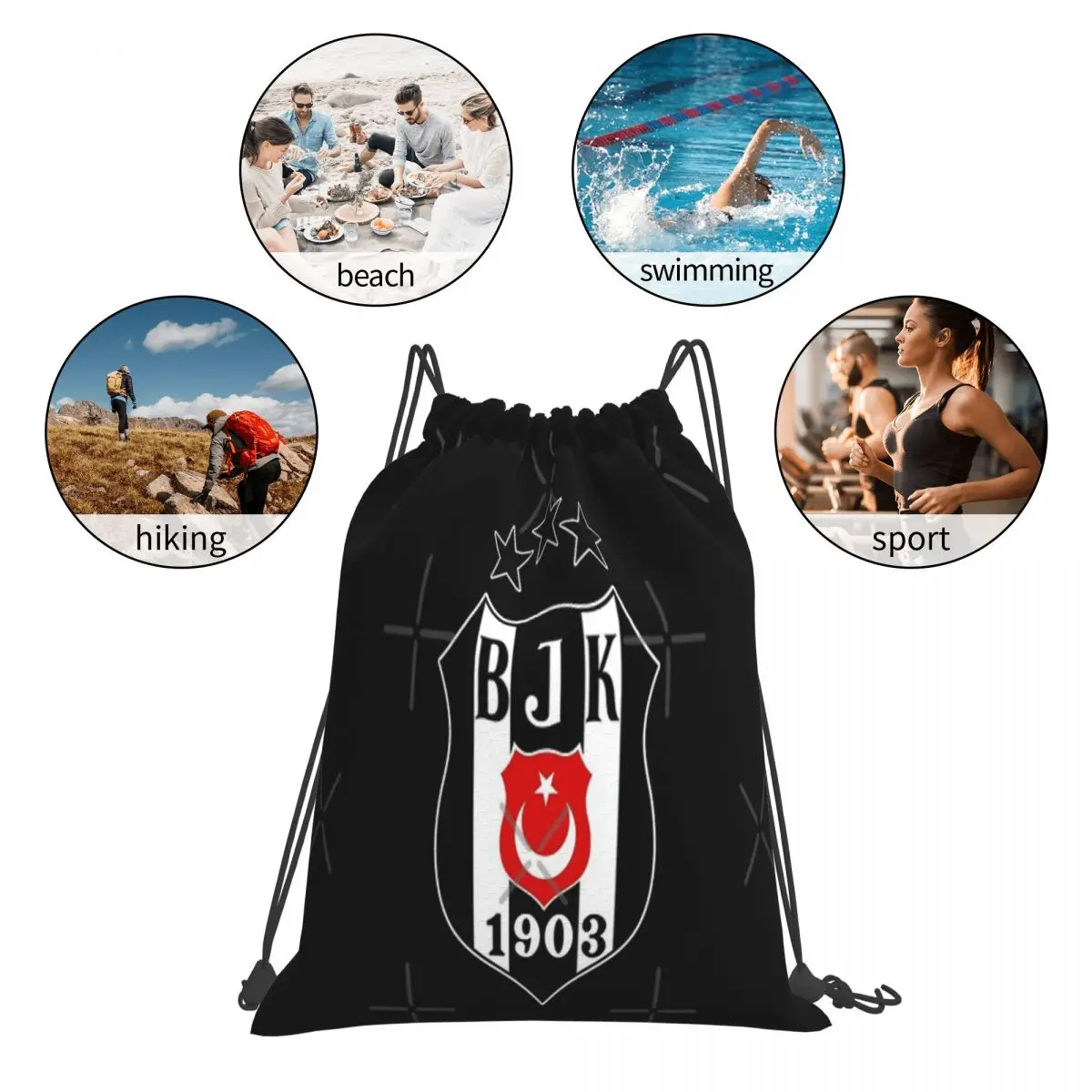 Besiktas Logo Traveler'S Drawstring Backpacks Designed Wanderers Ideal School Camping Excursions Canvas