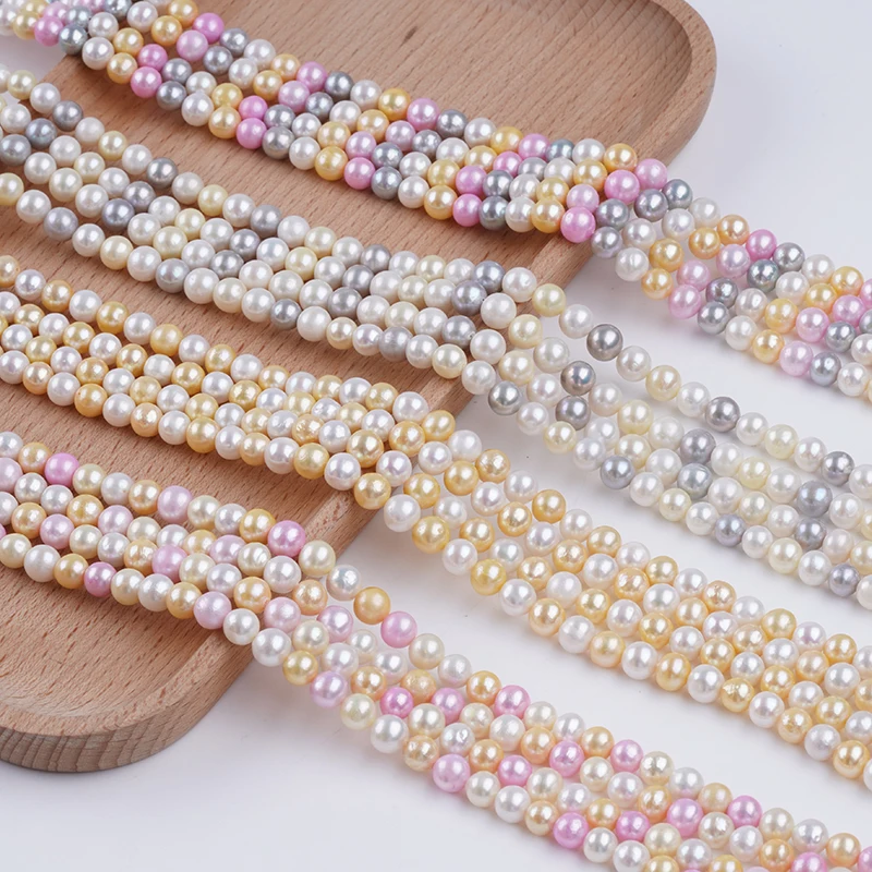 7-8mm Mixed Candy Color Round Shape Freshwater Pearl Strands Semi Finished Necklace Pearl Strings