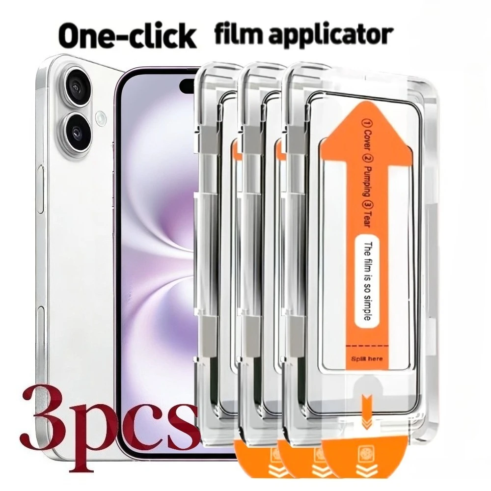 

3Pcs Ultra HD Screen Protector for iPhone 17 16 15 14 Pro Max Air 16e 15 14 Plus 13 12 11 Pro XS XR One Click Installation Glass