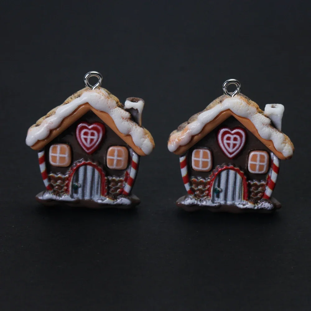 10pcs/lot Resin Christmas House Pendants Xmas Charms for Necklace Earrings Keychain Diy Jewelry Making Supplies