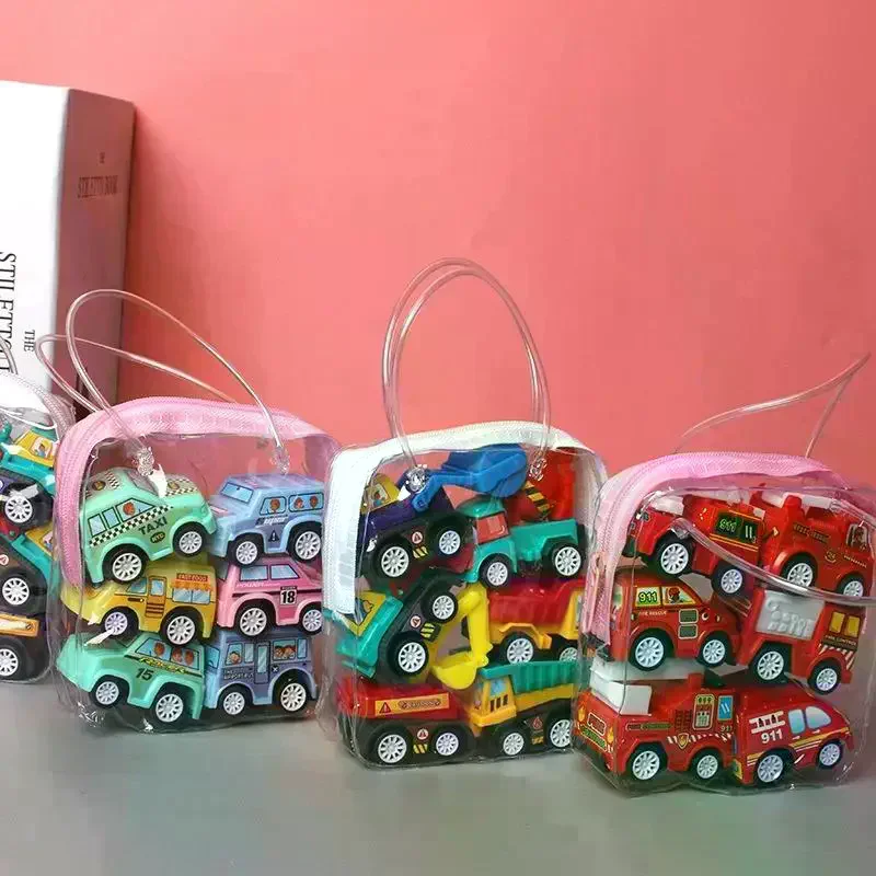 6Pcs Pull Back Car Model Toy Set, Fire Truck Taxi Mini Car Toys for Kids Boys