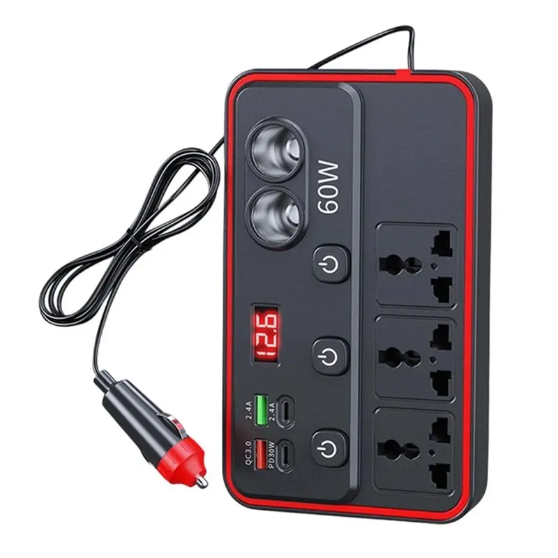 A85E-Fast Charging Car Inverter Adapter Fast Charging Functionality For Automotive Vehicles, Laptops And Other Devices