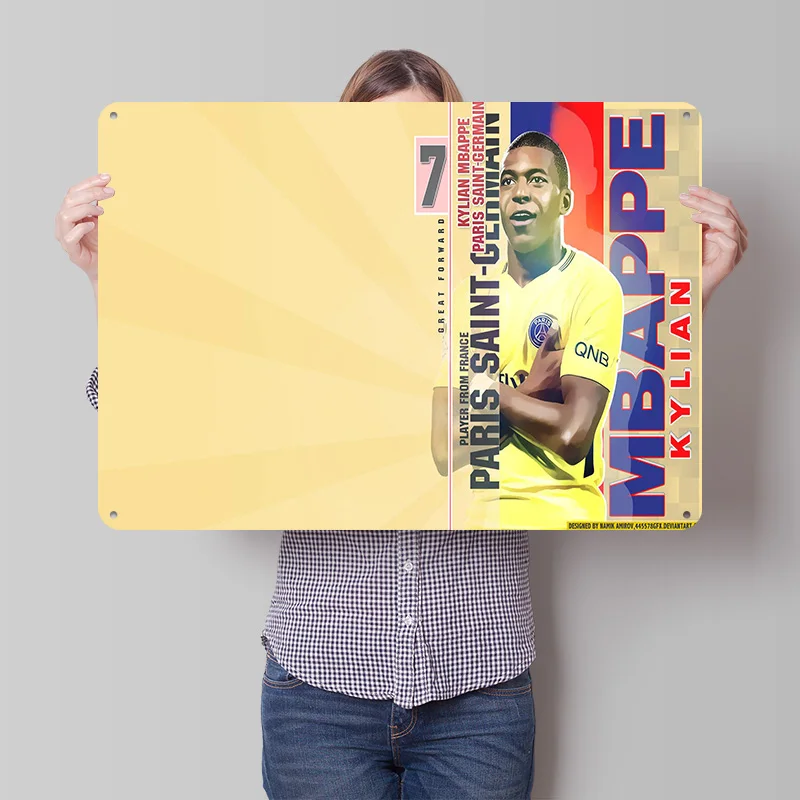 Kylian Mbappé Football Poster Customized Vintage Metal Signs Wall Art Retro Tin Plaque for Soccer Fans Luxury Home Decor Items